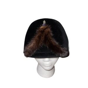 Vintage Roberta Bernays Italy Women's Riviera Velour Pillbox Hat Black Mink